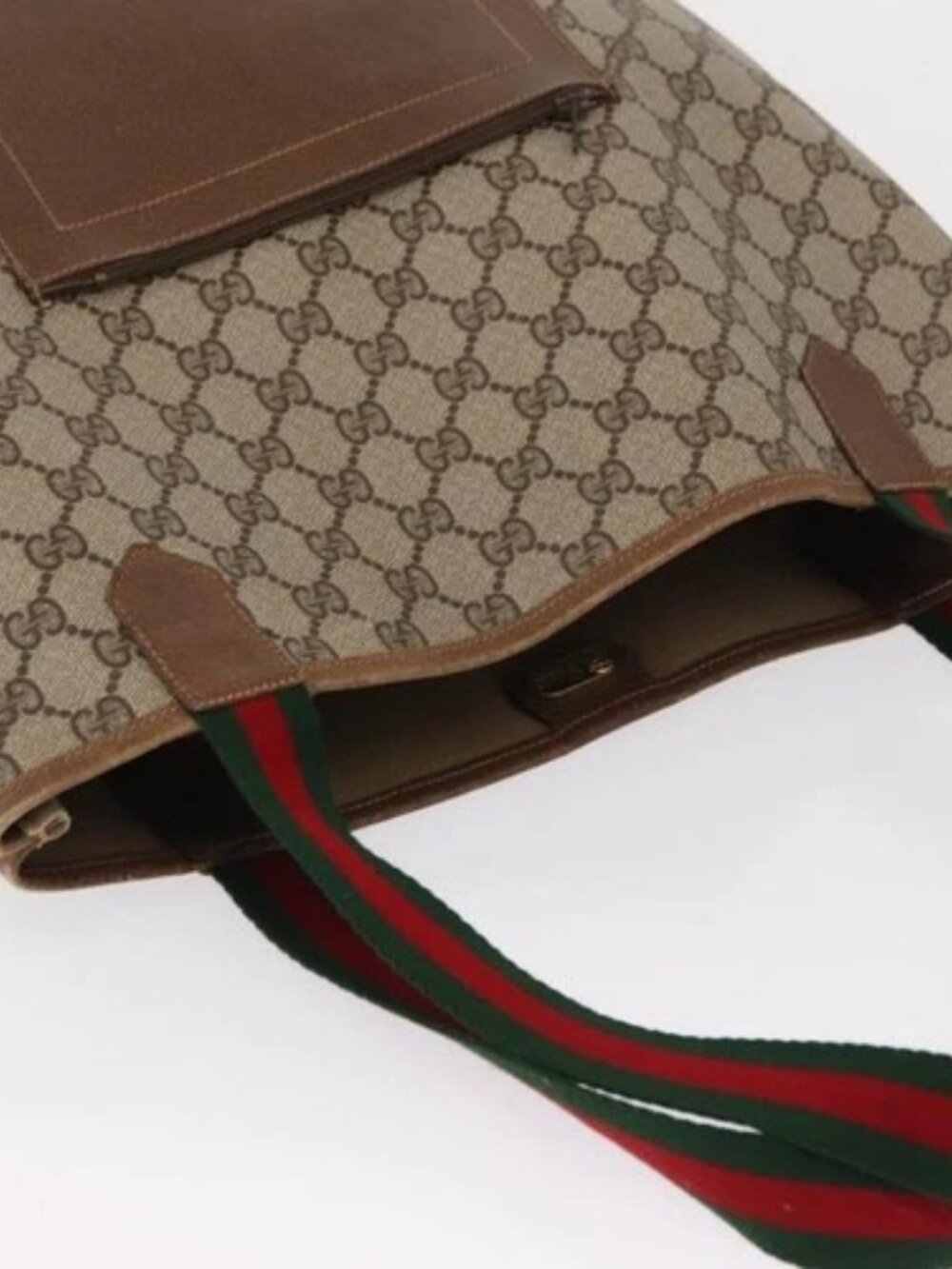 GUCCI GG Supreme Web Sherry Line Bag PVC Beige Gold Red 002 904 0222 Auth 166624 - Picture 6 of 15